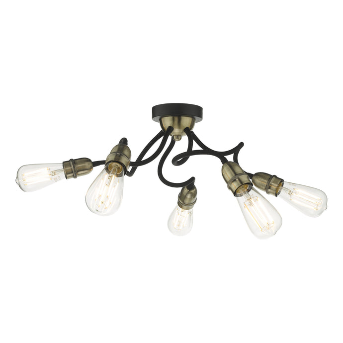 Dar Lighting EYD5475 Eydie 5 Light Semi Flush Matt Black Antique Brass - 37131