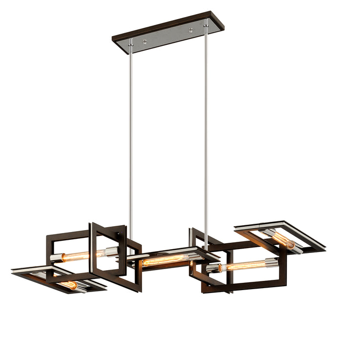 Troy Lighting Enigma 5 Light Bronze With Polished Stainless Linear Pendant Ceiling Light F6185-CE
