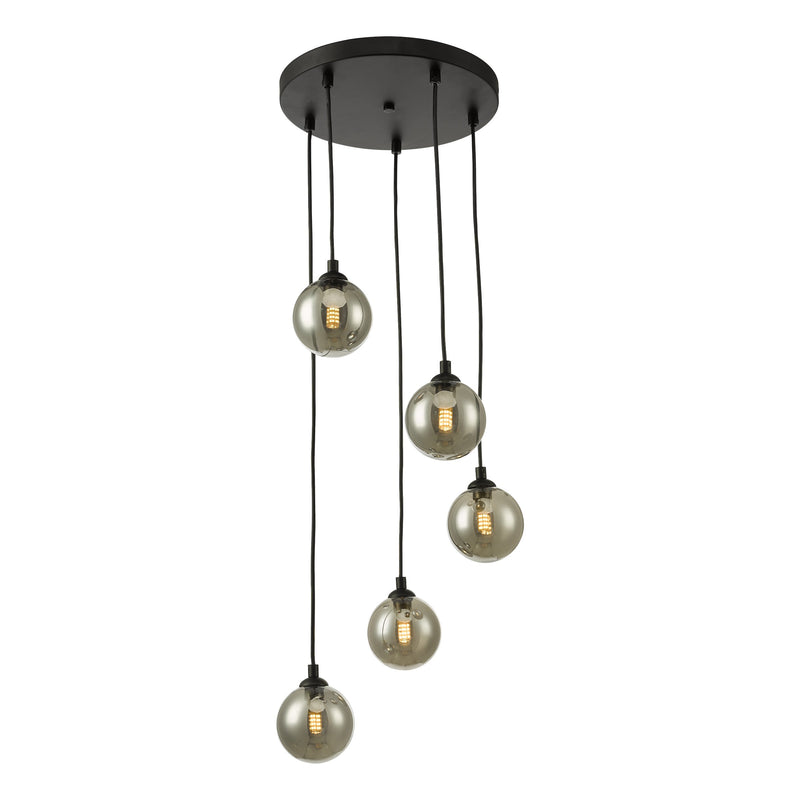 Load image into Gallery viewer, Dar Lighting FED0522-01 Federico 5 Light Cluster Pendant Black Smoked Glass - 36909
