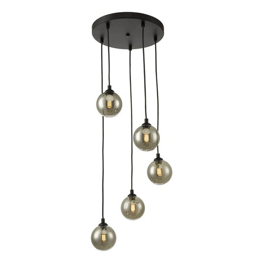 Dar Lighting FED0522-01 Federico 5 Light Cluster Pendant Black Smoked Glass - 36909