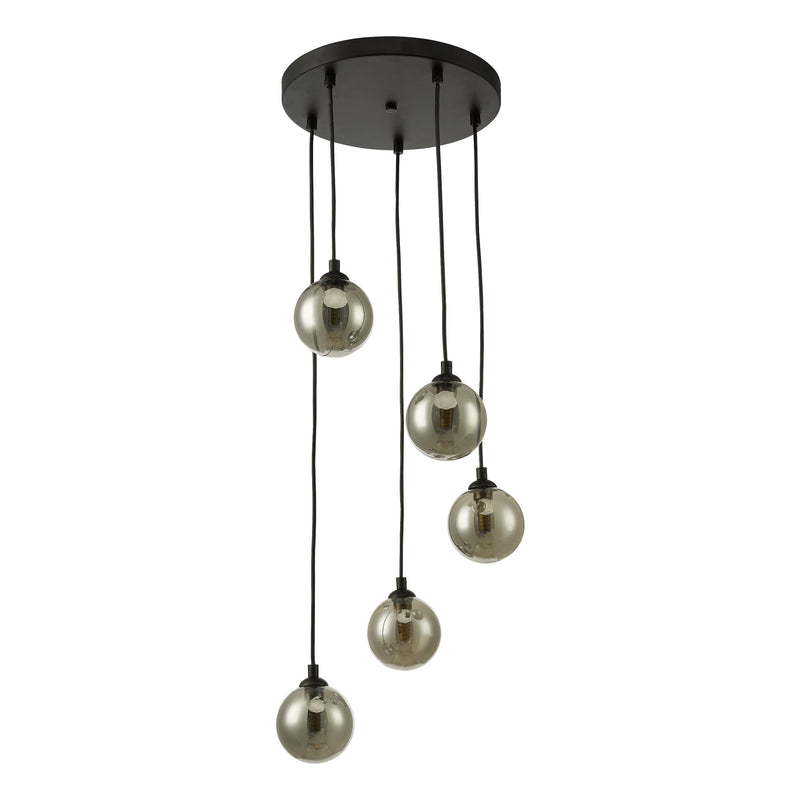 Load image into Gallery viewer, Dar Lighting FED0522-01 Federico 5 Light Cluster Pendant Black Smoked Glass - 36909
