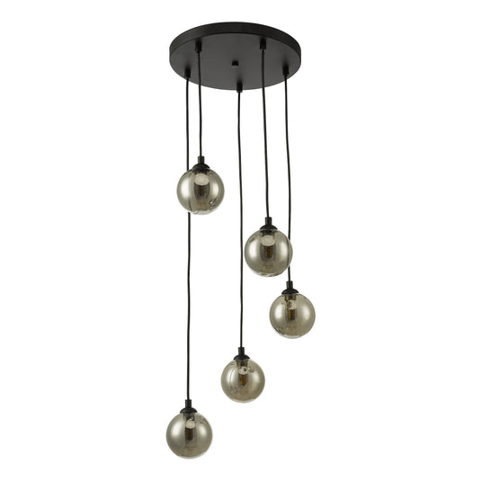Dar Lighting FED0522-01 Federico 5 Light Cluster Pendant Black Smoked Glass - 36909