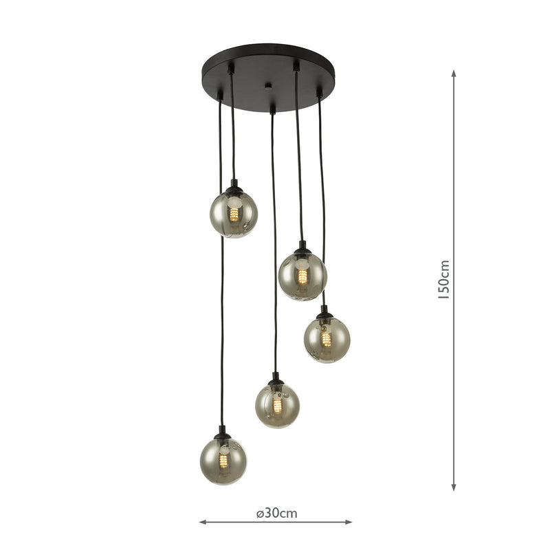 Load image into Gallery viewer, Dar Lighting FED0522-01 Federico 5 Light Cluster Pendant Black Smoked Glass - 36909
