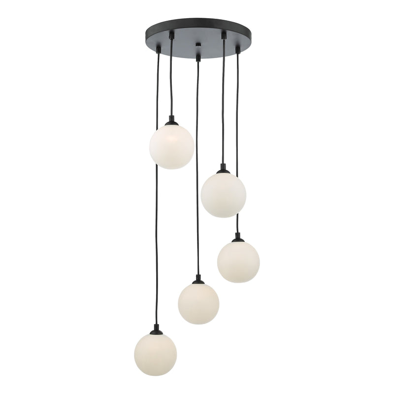 Load image into Gallery viewer, Dar Lighting FED0522-02 Federico 5 Light Cluster Pendant Black Opal Glass - 36910
