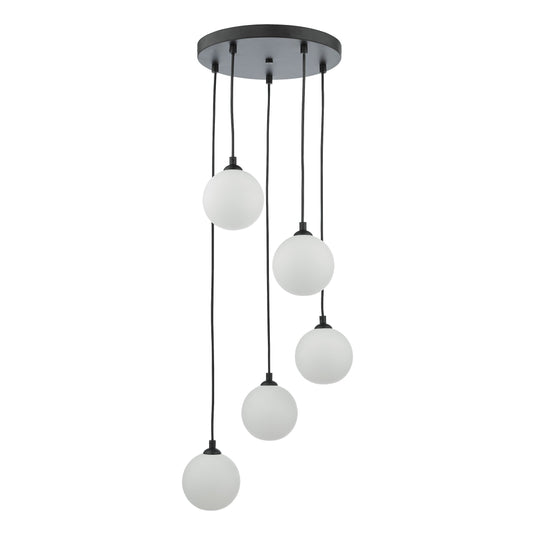 Dar Lighting FED0522-02 Federico 5 Light Cluster Pendant Black Opal Glass - 36910