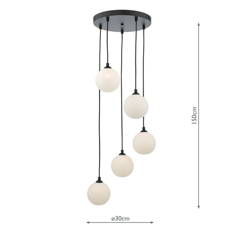 Load image into Gallery viewer, Dar Lighting FED0522-02 Federico 5 Light Cluster Pendant Black Opal Glass - 36910
