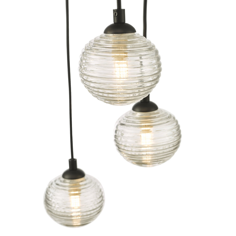 Load image into Gallery viewer, Dar Lighting FED0522-08 Federico 5 Light Cluster Pendant Black Clear Ribbed Glass - 36911
