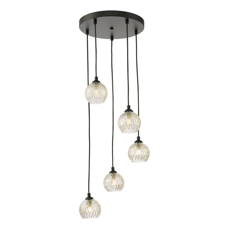 Load image into Gallery viewer, Dar Lighting FED0522-09 Federico 5 Light Cluster Pendant Black Clear/Wire Glass - 36912
