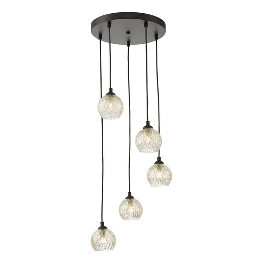 Dar Lighting FED0522-09 Federico 5 Light Cluster Pendant Black Clear/Wire Glass - 36912