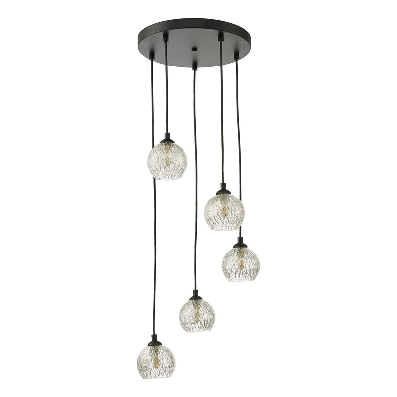 Load image into Gallery viewer, Dar Lighting FED0522-09 Federico 5 Light Cluster Pendant Black Clear/Wire Glass - 36912
