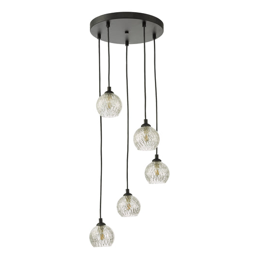 Dar Lighting FED0522-09 Federico 5 Light Cluster Pendant Black Clear/Wire Glass - 36912