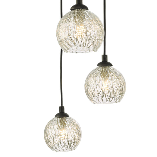 Dar Lighting FED0522-09 Federico 5 Light Cluster Pendant Black Clear/Wire Glass - 36912