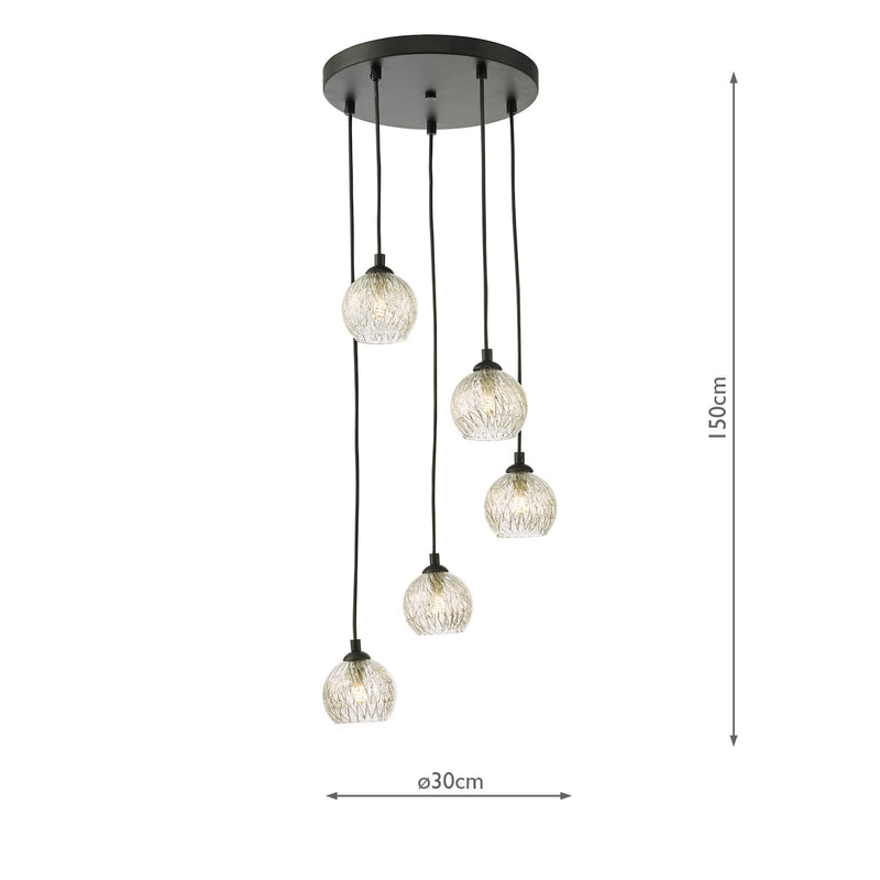 Load image into Gallery viewer, Dar Lighting FED0522-09 Federico 5 Light Cluster Pendant Black Clear/Wire Glass - 36912
