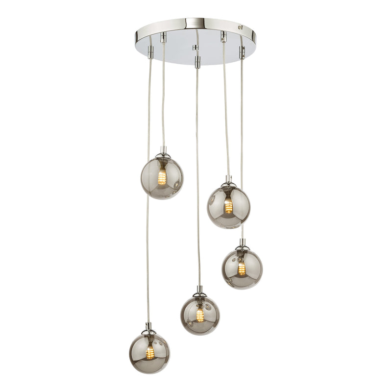 Load image into Gallery viewer, Dar Lighting FED0550-01 Federico 5 Light Cluster Pendant Polished Chrome Smoked Glass - 36913
