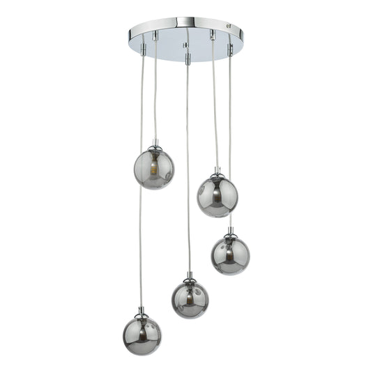 Dar Lighting FED0550-01 Federico 5 Light Cluster Pendant Polished Chrome Smoked Glass - 36913