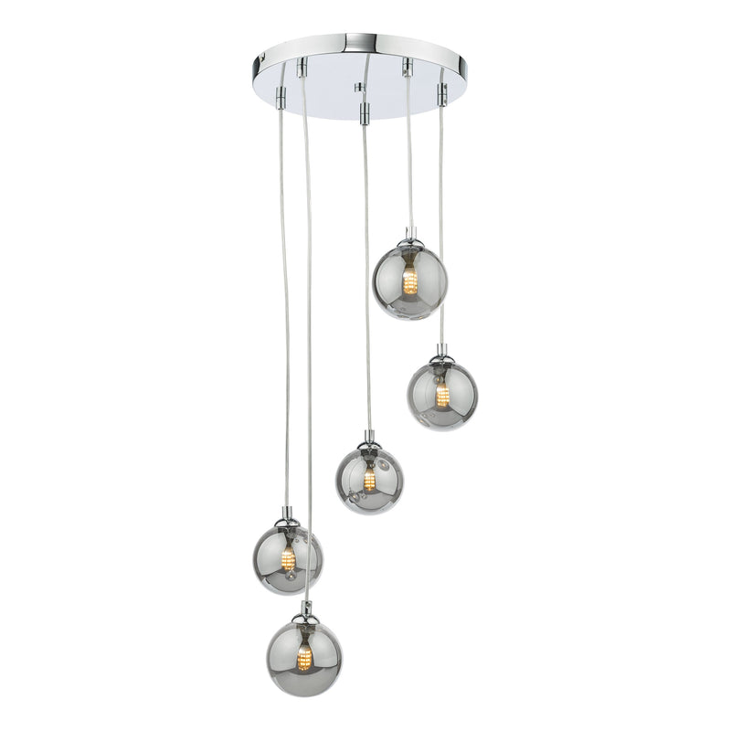 Load image into Gallery viewer, Dar Lighting FED0550-01 Federico 5 Light Cluster Pendant Polished Chrome Smoked Glass - 36913
