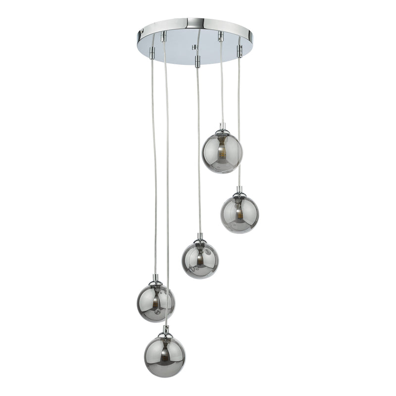 Load image into Gallery viewer, Dar Lighting FED0550-01 Federico 5 Light Cluster Pendant Polished Chrome Smoked Glass - 36913
