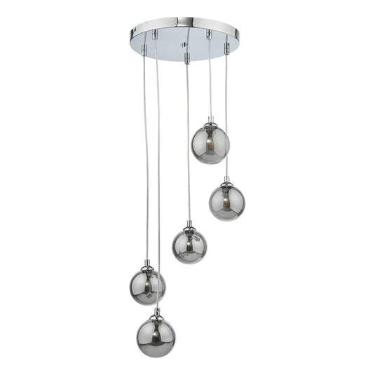 Dar Lighting FED0550-01 Federico 5 Light Cluster Pendant Polished Chrome Smoked Glass - 36913