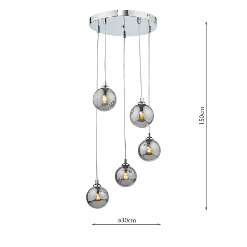 Load image into Gallery viewer, Dar Lighting FED0550-01 Federico 5 Light Cluster Pendant Polished Chrome Smoked Glass - 36913
