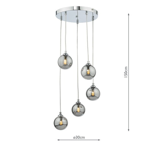 Dar Lighting FED0550-01 Federico 5 Light Cluster Pendant Polished Chrome Smoked Glass - 36913