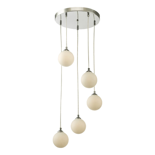 Dar Lighting FED0550-02 Federico 5 Light Cluster Pendant Polished Chrome Opal Glass - 36914