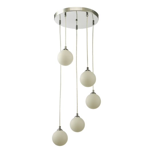 Dar Lighting FED0550-02 Federico 5 Light Cluster Pendant Polished Chrome Opal Glass - 36914