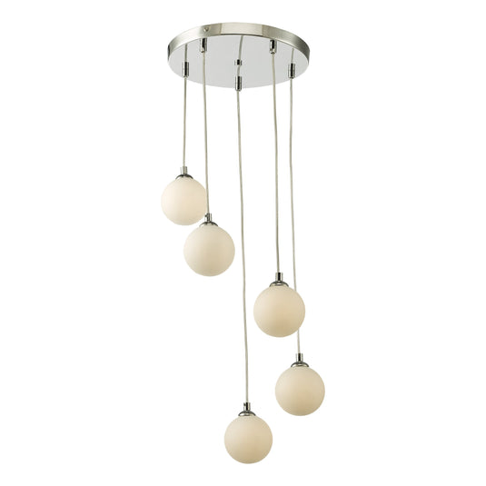 Dar Lighting FED0550-02 Federico 5 Light Cluster Pendant Polished Chrome Opal Glass - 36914