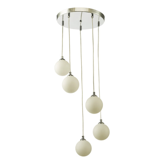 Dar Lighting FED0550-02 Federico 5 Light Cluster Pendant Polished Chrome Opal Glass - 36914