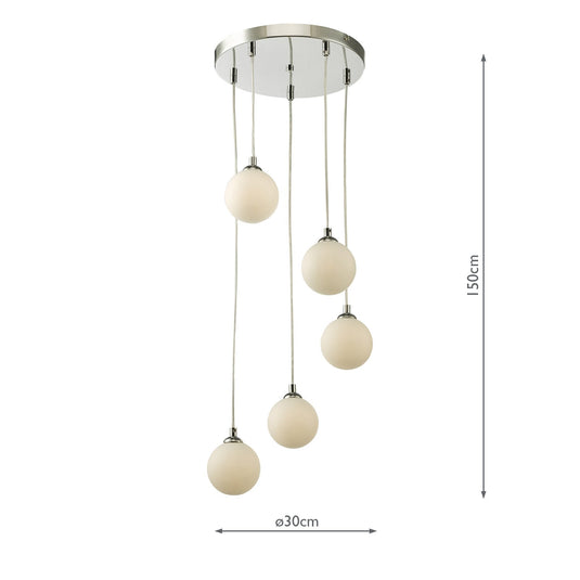 Dar Lighting FED0550-02 Federico 5 Light Cluster Pendant Polished Chrome Opal Glass - 36914