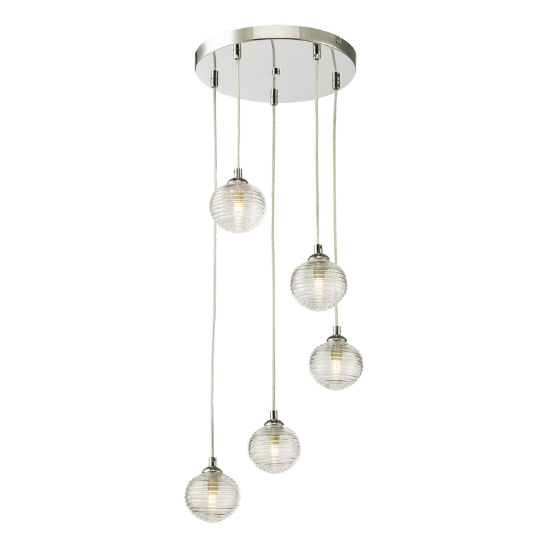 Load image into Gallery viewer, Dar Lighting FED0550-08 Federico 5 Light Cluster Pendant Polished Chrome Clear Ribbed Glass - 36915
