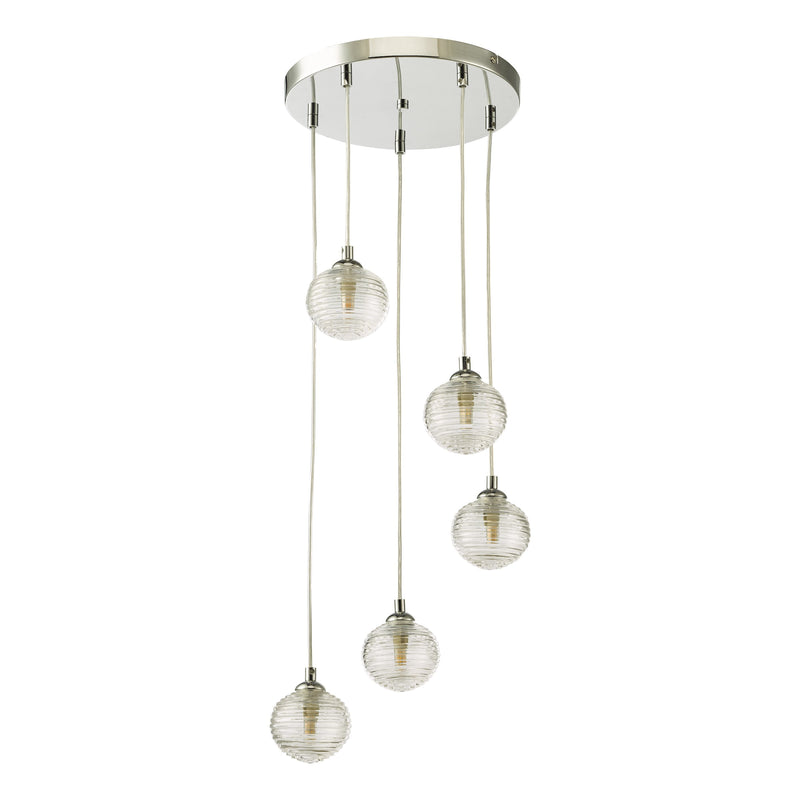 Load image into Gallery viewer, Dar Lighting FED0550-08 Federico 5 Light Cluster Pendant Polished Chrome Clear Ribbed Glass - 36915
