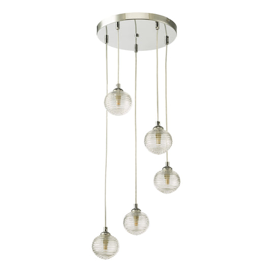 Dar Lighting FED0550-08 Federico 5 Light Cluster Pendant Polished Chrome Clear Ribbed Glass - 36915