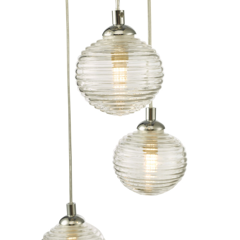 Load image into Gallery viewer, Dar Lighting FED0550-08 Federico 5 Light Cluster Pendant Polished Chrome Clear Ribbed Glass - 36915

