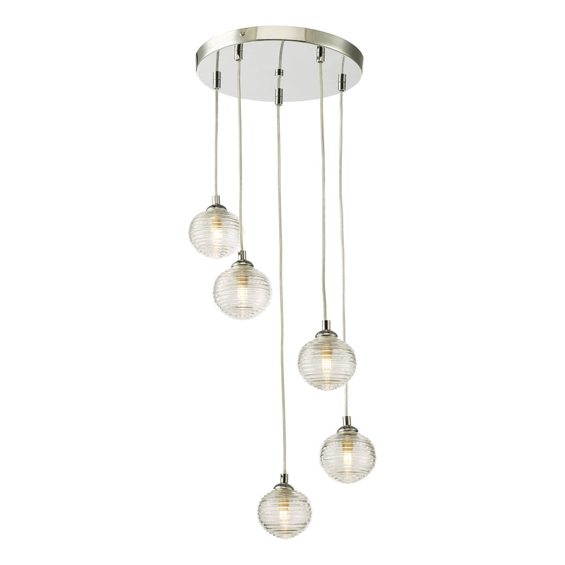 Load image into Gallery viewer, Dar Lighting FED0550-08 Federico 5 Light Cluster Pendant Polished Chrome Clear Ribbed Glass - 36915
