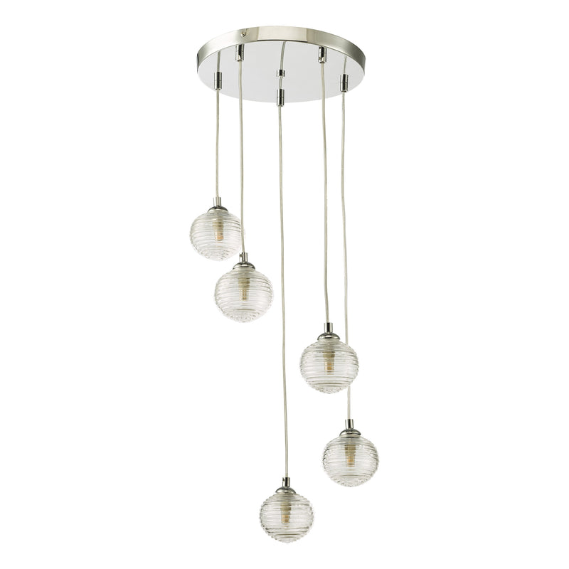 Load image into Gallery viewer, Dar Lighting FED0550-08 Federico 5 Light Cluster Pendant Polished Chrome Clear Ribbed Glass - 36915
