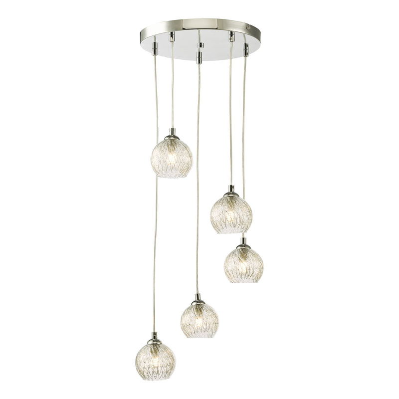 Load image into Gallery viewer, Dar Lighting FED0550-09 Federico 5 Light Cluster Pendant Polished Chrome Clear/Wire Glass - 36916
