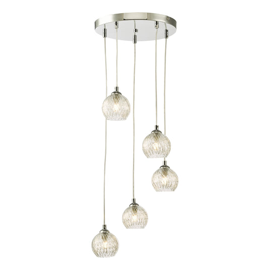 Dar Lighting FED0550-09 Federico 5 Light Cluster Pendant Polished Chrome Clear/Wire Glass - 36916