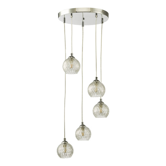 Dar Lighting FED0550-09 Federico 5 Light Cluster Pendant Polished Chrome Clear/Wire Glass - 36916