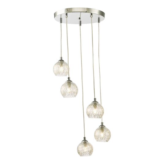 Dar Lighting FED0550-09 Federico 5 Light Cluster Pendant Polished Chrome Clear/Wire Glass - 36916