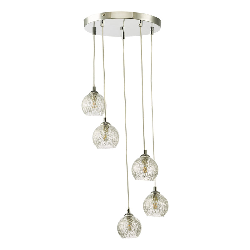 Load image into Gallery viewer, Dar Lighting FED0550-09 Federico 5 Light Cluster Pendant Polished Chrome Clear/Wire Glass - 36916
