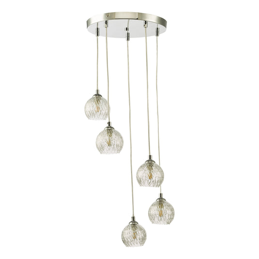Dar Lighting FED0550-09 Federico 5 Light Cluster Pendant Polished Chrome Clear/Wire Glass - 36916