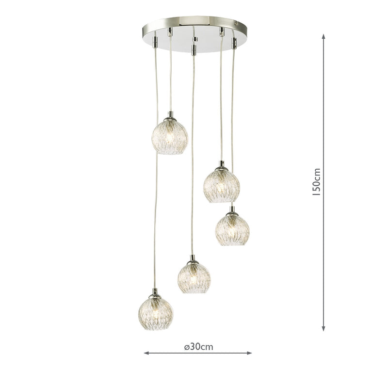 Load image into Gallery viewer, Dar Lighting FED0550-09 Federico 5 Light Cluster Pendant Polished Chrome Clear/Wire Glass - 36916
