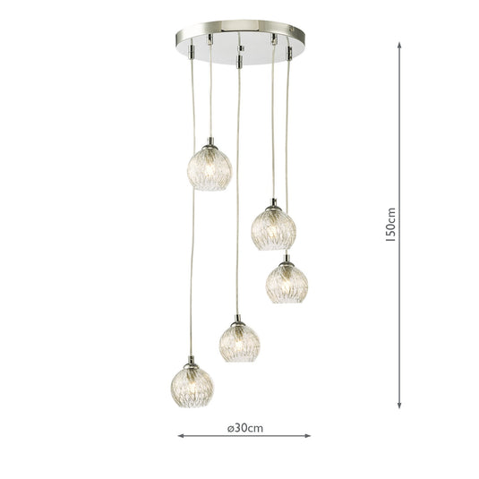 Dar Lighting FED0550-09 Federico 5 Light Cluster Pendant Polished Chrome Clear/Wire Glass - 36916