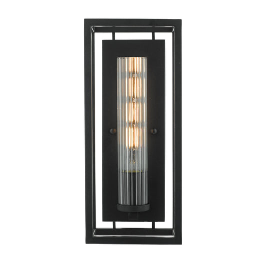 Dar Lighting FEL0722 Felipe Wall Light Black & Ribbed Glass - 35047
