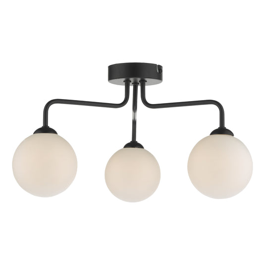 Dar Lighting FEY0322-02 Feya 3 Light Semi Flush Ceiling Light Matt Black Opal Glass - 35052