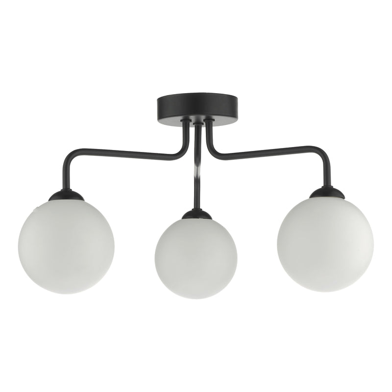 Load image into Gallery viewer, Dar Lighting FEY0322-02 Feya 3 Light Semi Flush Ceiling Light Matt Black Opal Glass - 35052
