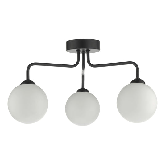 Dar Lighting FEY0322-02 Feya 3 Light Semi Flush Ceiling Light Matt Black Opal Glass - 35052