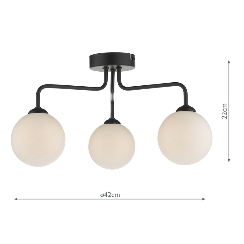 Load image into Gallery viewer, Dar Lighting FEY0322-02 Feya 3 Light Semi Flush Ceiling Light Matt Black Opal Glass - 35052

