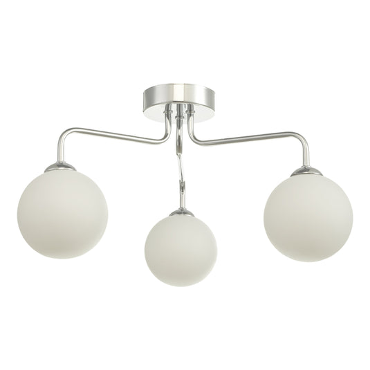 Dar Lighting FEY0350-02 Feya 3 Light Semi Flush Ceiling Light Polished Chrome Opal Glass - 35054