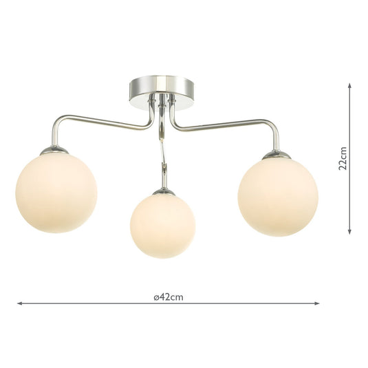 Dar Lighting FEY0350-02 Feya 3 Light Semi Flush Ceiling Light Polished Chrome Opal Glass - 35054